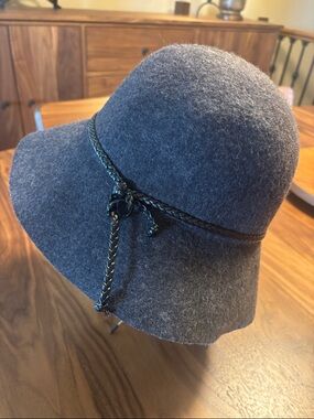 Coldwater Creek Charcoal Felt Floppy Hat with Braided Band